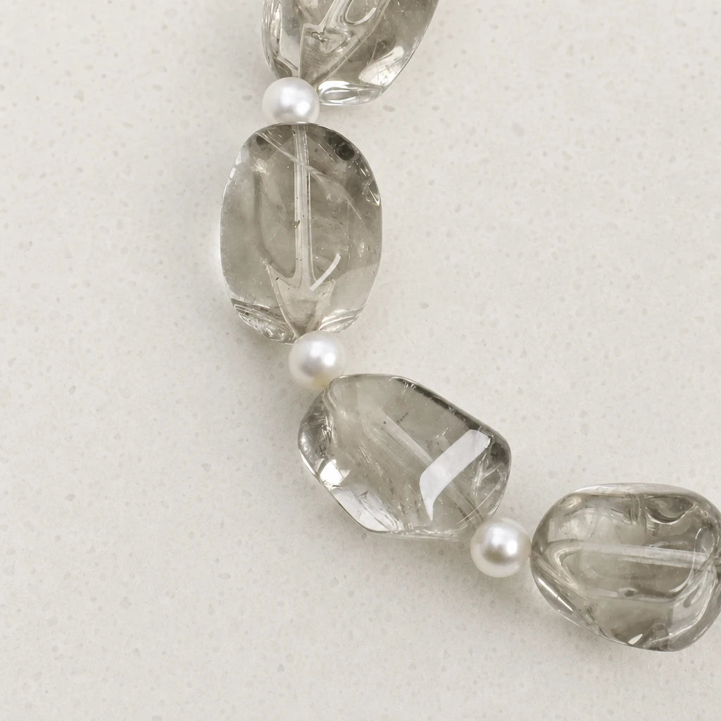 Green Crystal, Grey Pearl & Prehnite Bracelet