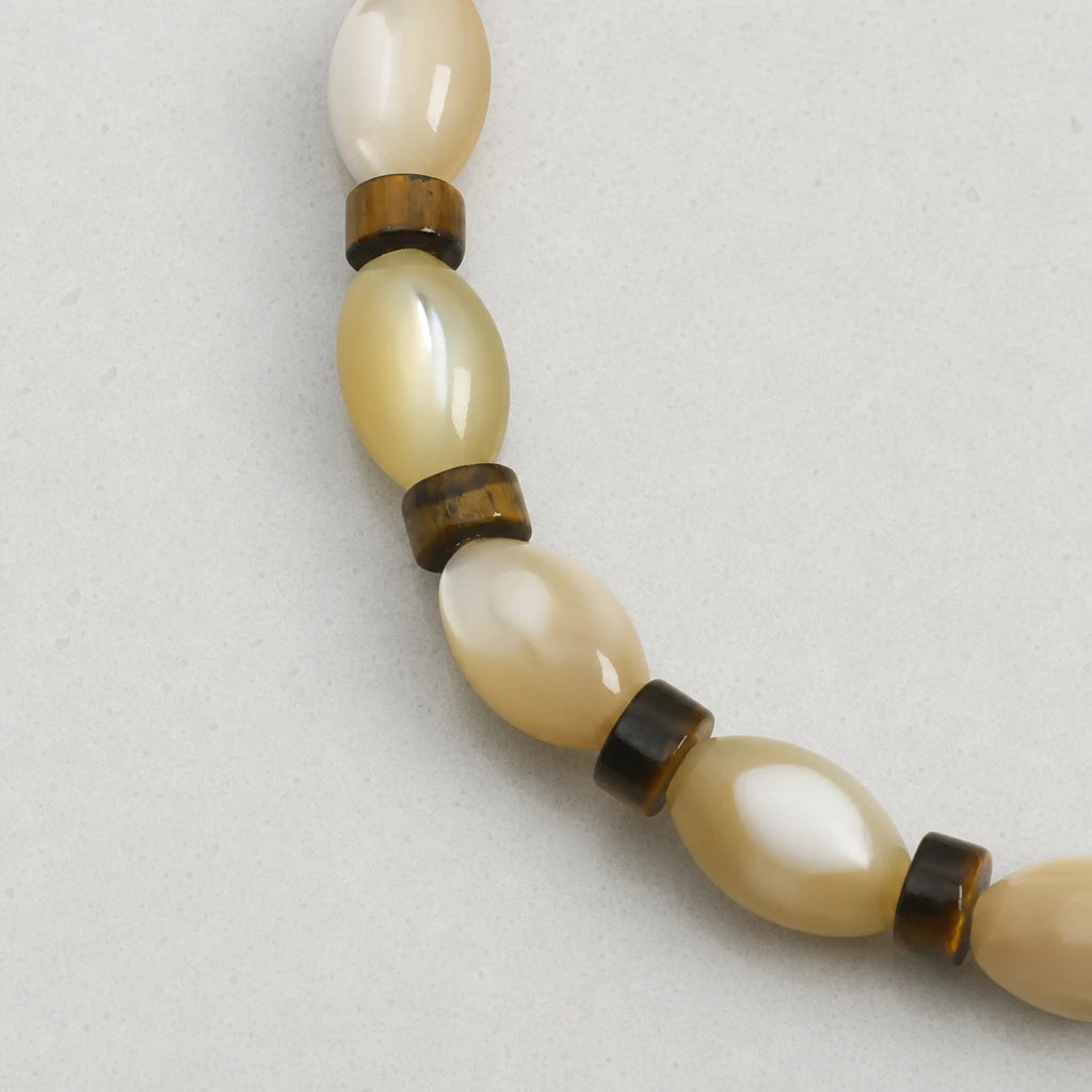 Tiger Eye & Shell Bead Sterling Silver Bracelet