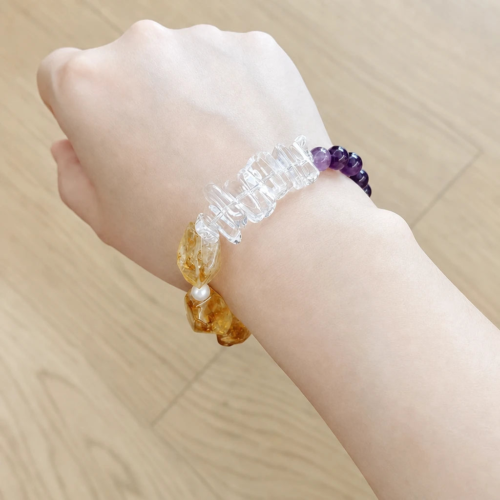Citrine, White Crystal Spike & Amethyst Pearl Bracelet