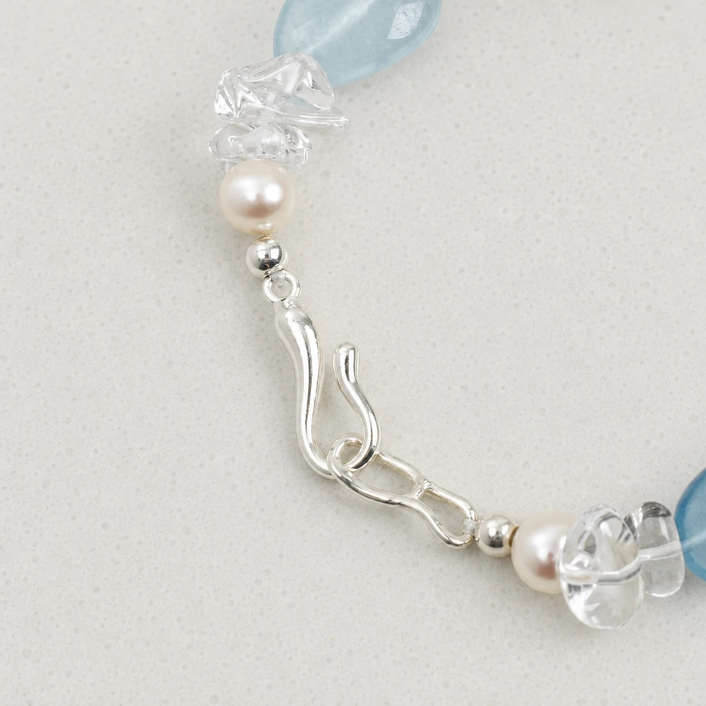 Freshwater Pearl, White Quartz & Aquamarine Bracelet