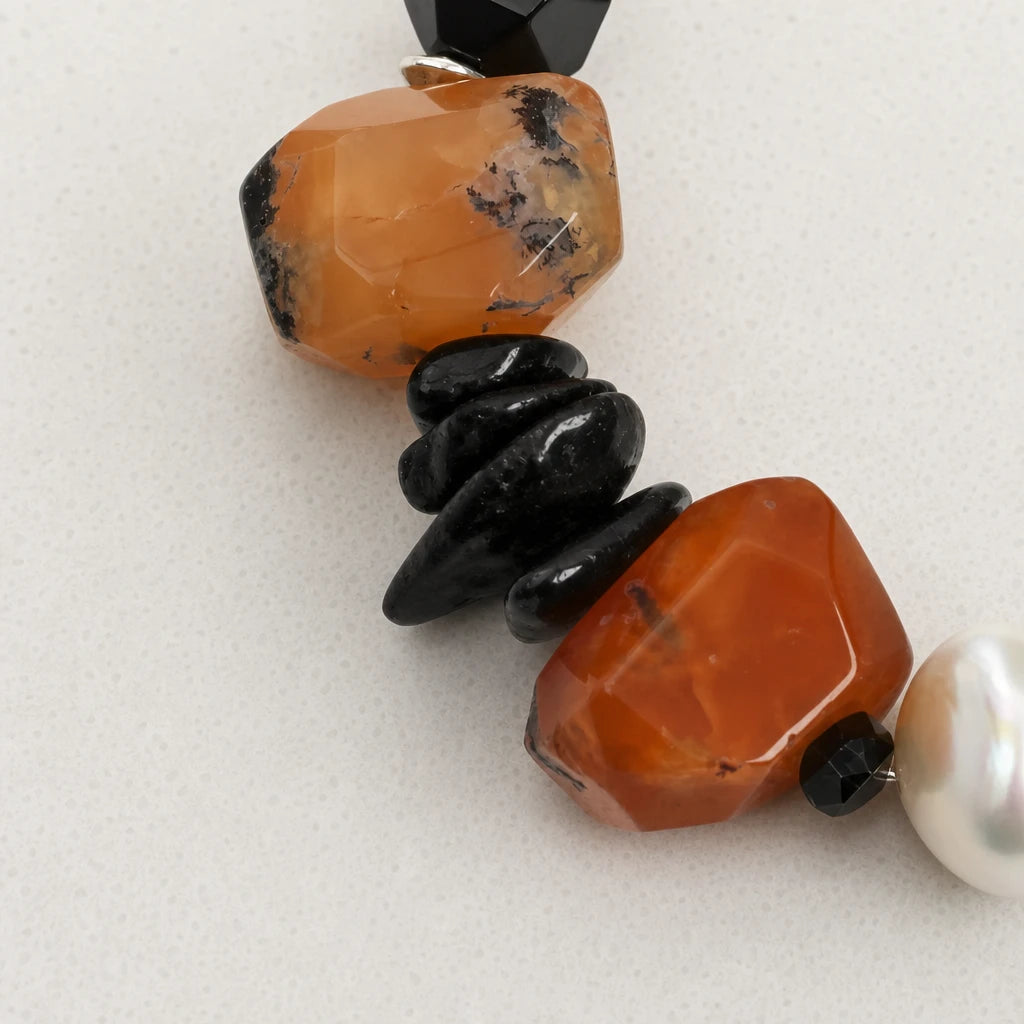 Black Onyx & Red Agate Baroque Pearl Bracelet