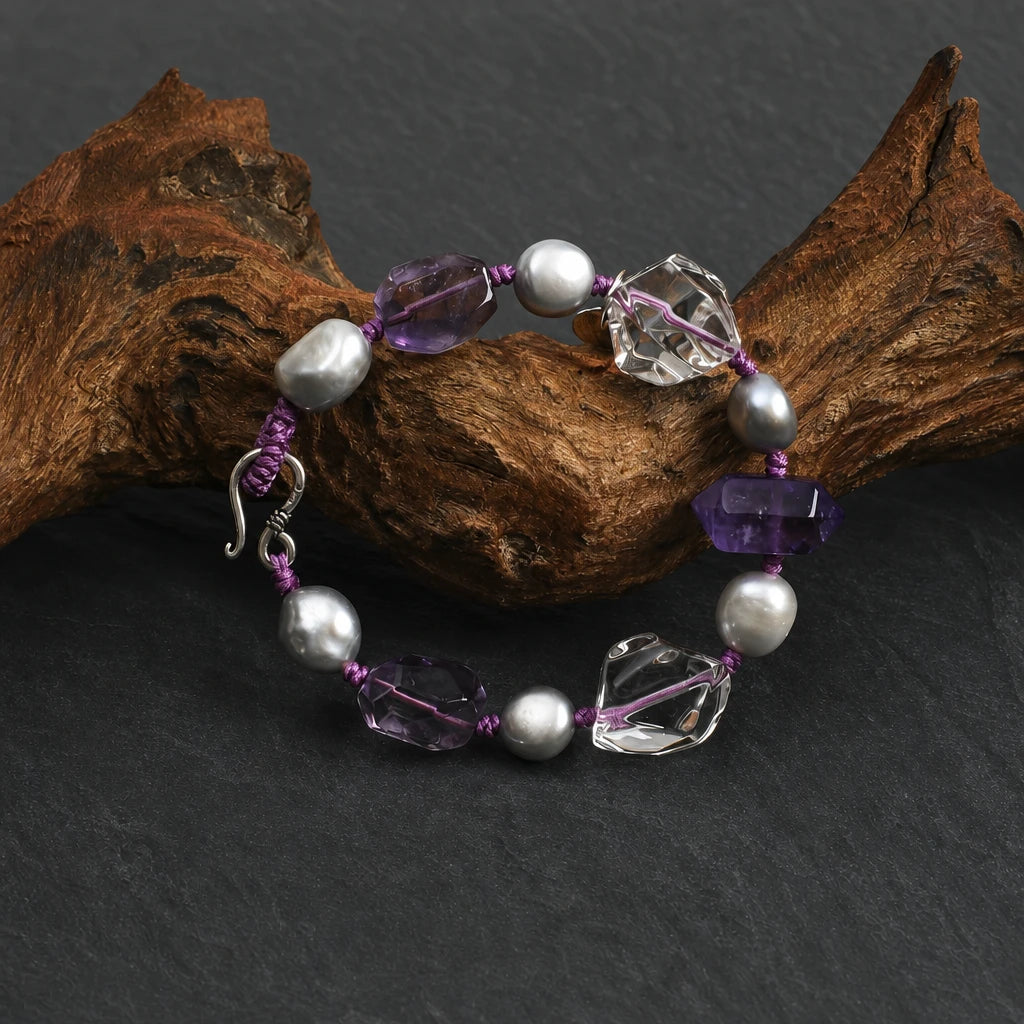 Amethyst Double Point & Baroque Pearl Bracelet