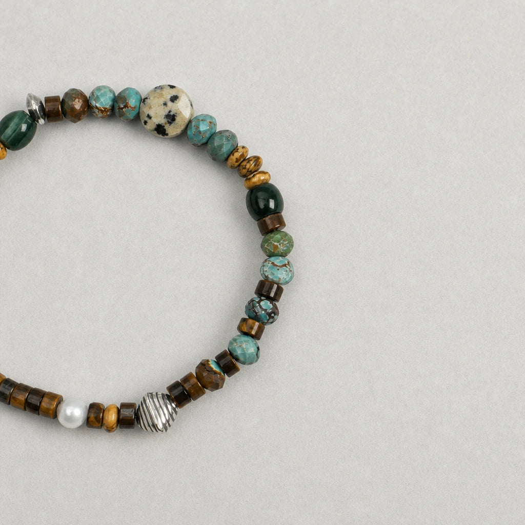 Tiger Eye & Turquoise Sterling Silver Bracelet