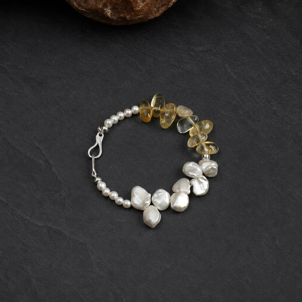 Seed Pearl, Petal Bead & Citrine Spike Bracelet