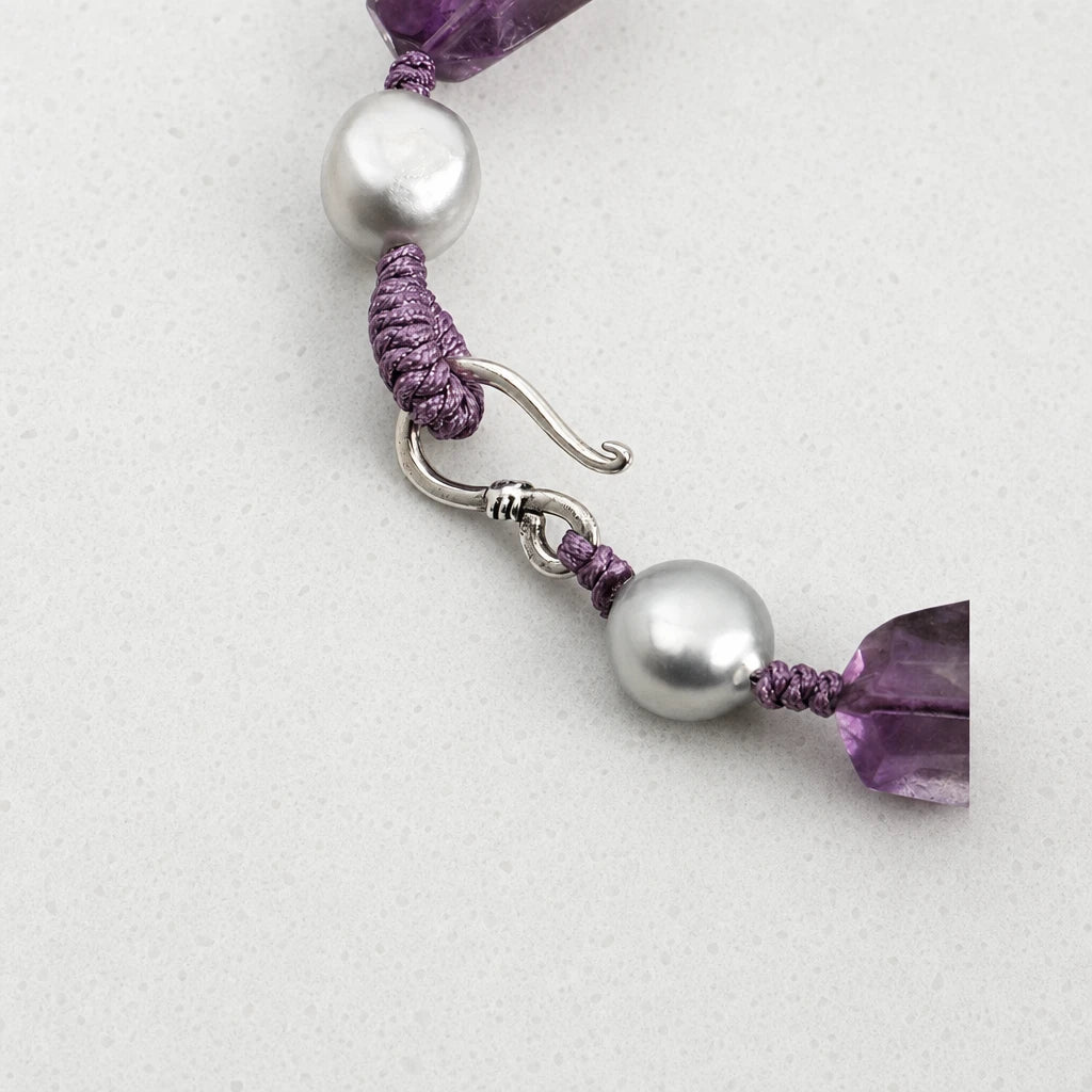White Quartz Point, Amethyst & Baroque Pearl Bracelet