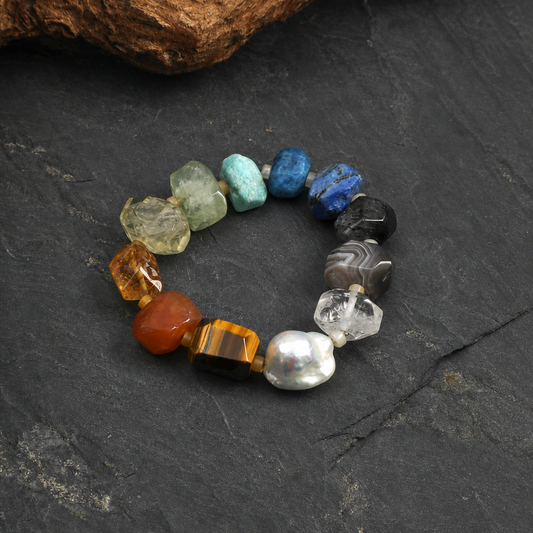 Raw Multi-Gemstone & Baroque Pearl Bracelet