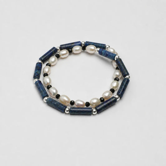 Midnight Lapis & Freshwater Pearl Bracelet