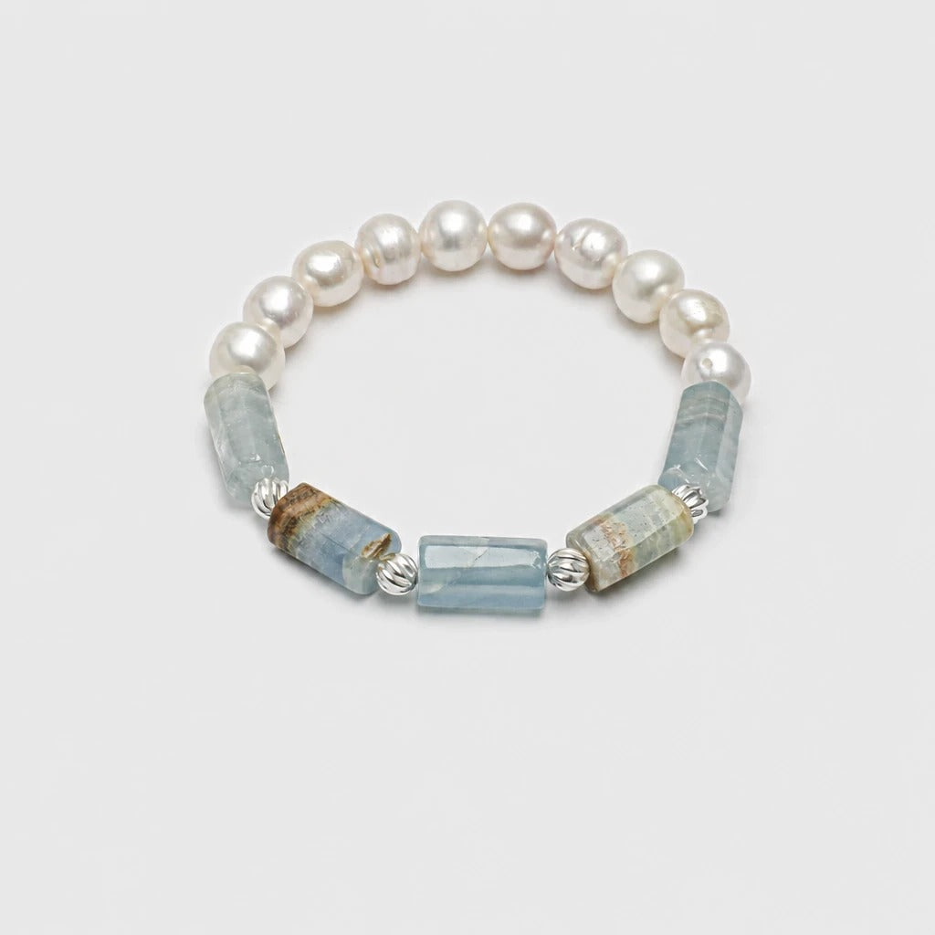 Sea Glass Stone & Pearl Bracelet