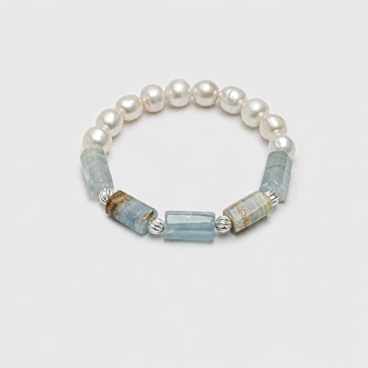 Sea Glass Stone & Pearl Bracelet