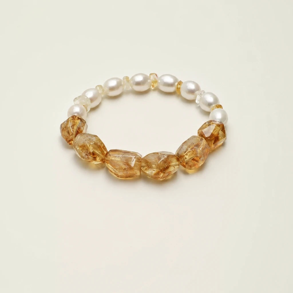 Honey Quartz & Pearl Bracelet