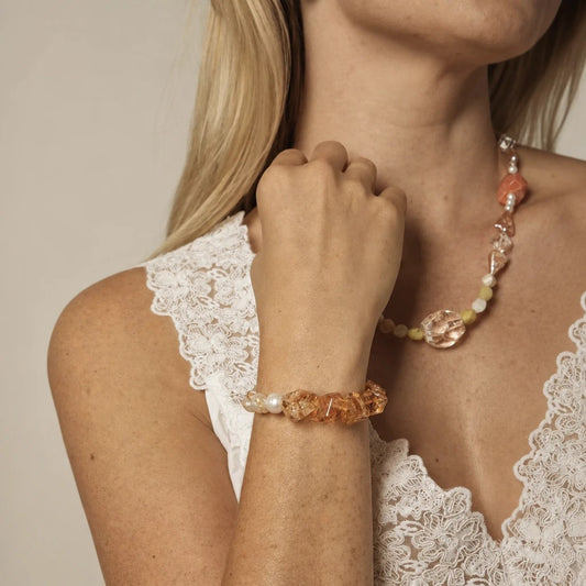 Honey Quartz & Pearl Bracelet
