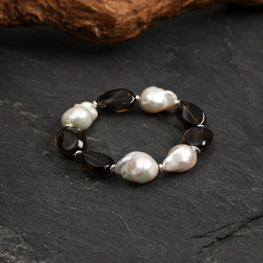 Smoky Stone & Baroque Pearl Bracelet