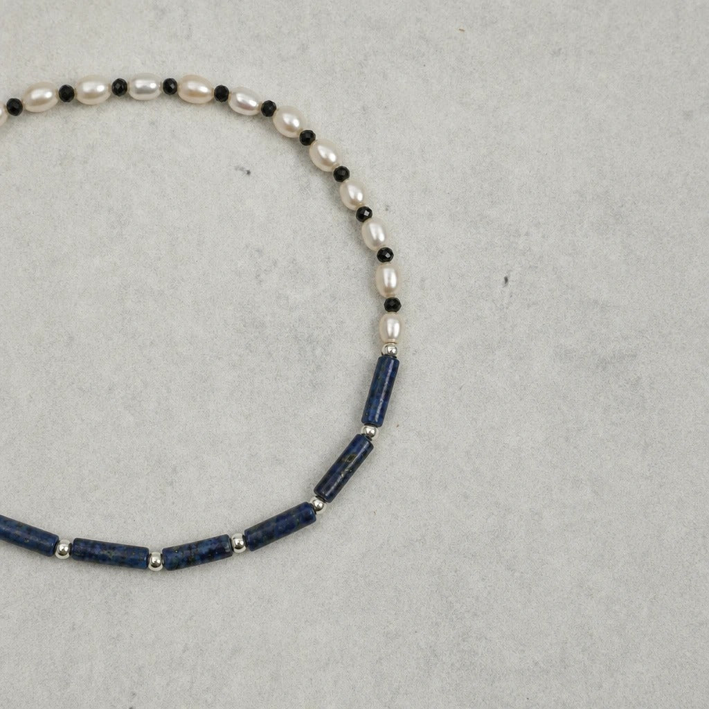 Midnight Lapis & Freshwater Pearl Bracelet