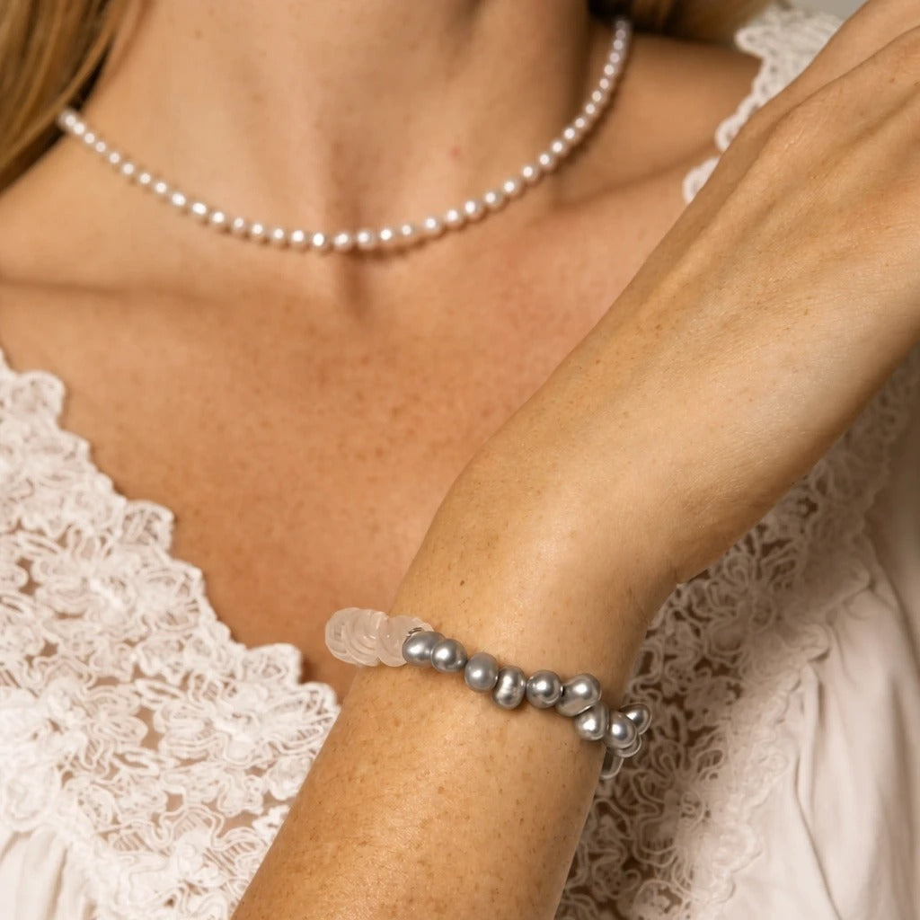 Clear Quartz & Pearl Intention Bracelet