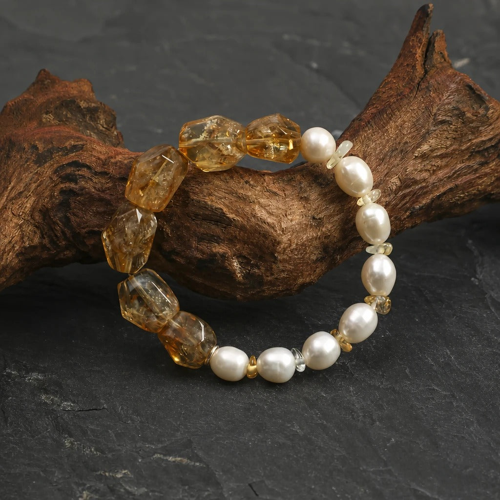 Honey Quartz & Pearl Bracelet
