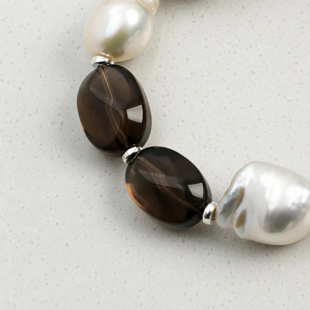 Smoky Stone & Baroque Pearl Bracelet