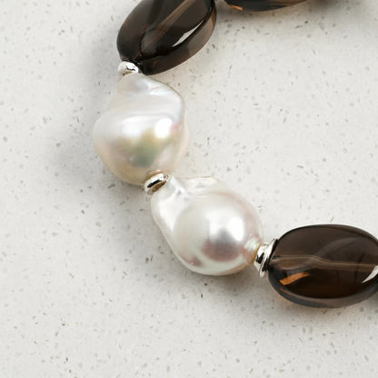 Smoky Stone & Baroque Pearl Bracelet