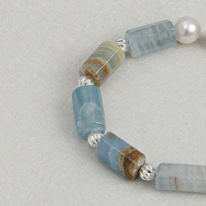 Sea Glass Stone & Pearl Bracelet