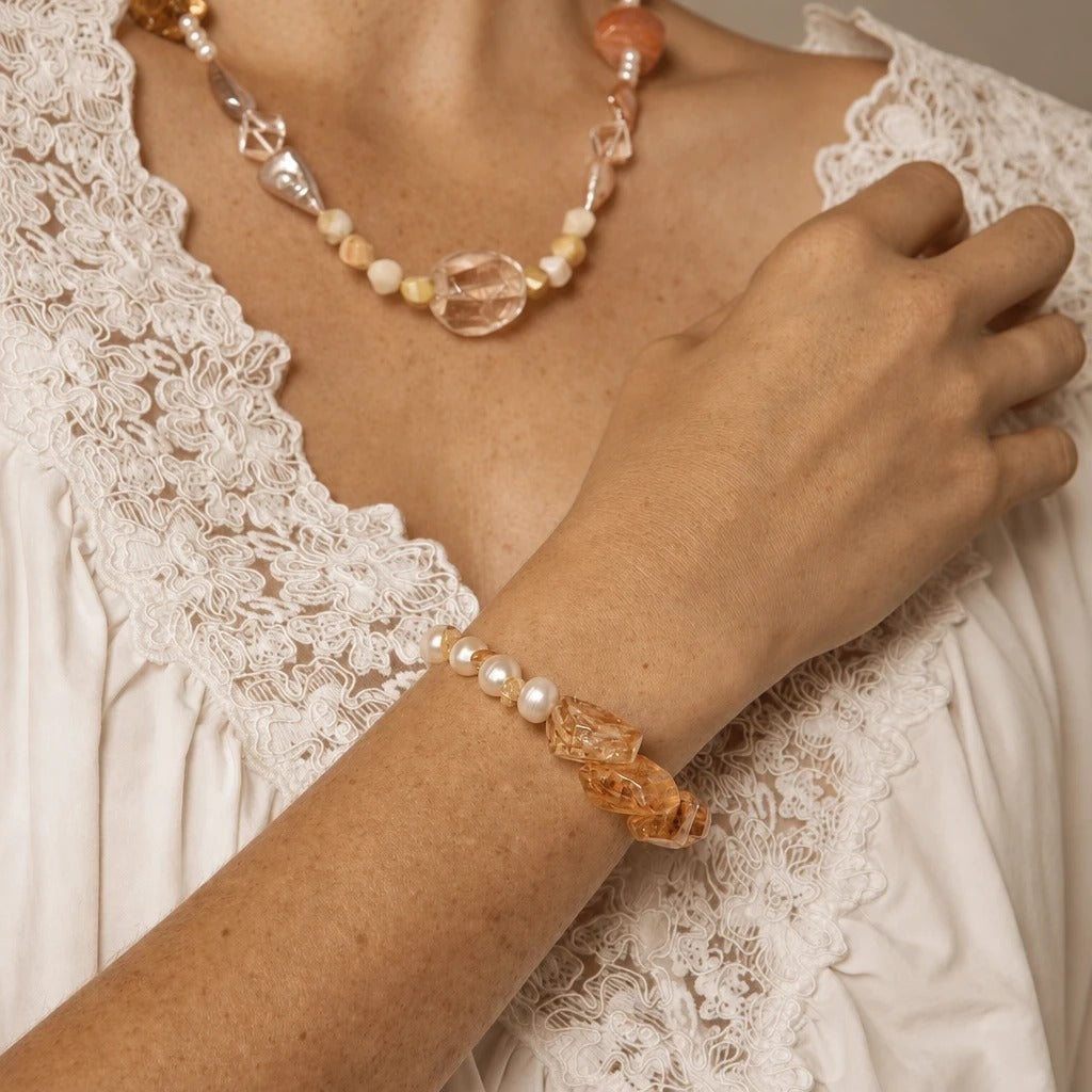 Honey Quartz & Pearl Bracelet