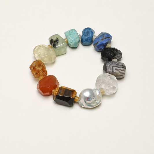 Multicolor natural stone and baroque pearl bracelet product image