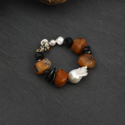 Black Onyx & Red Agate Baroque Pearl Bracelet