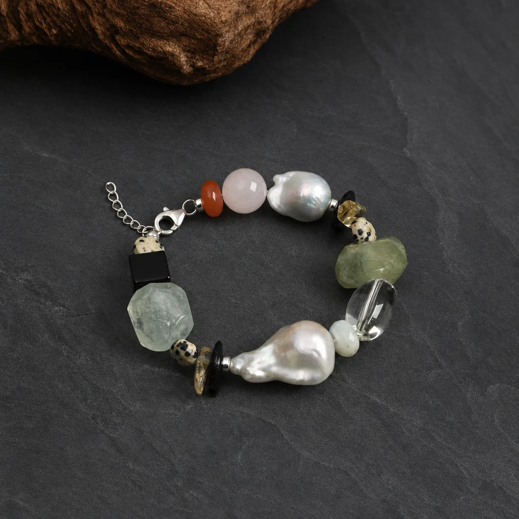 Multi-Stone & Large Baroque Pearl Statement Bracelet