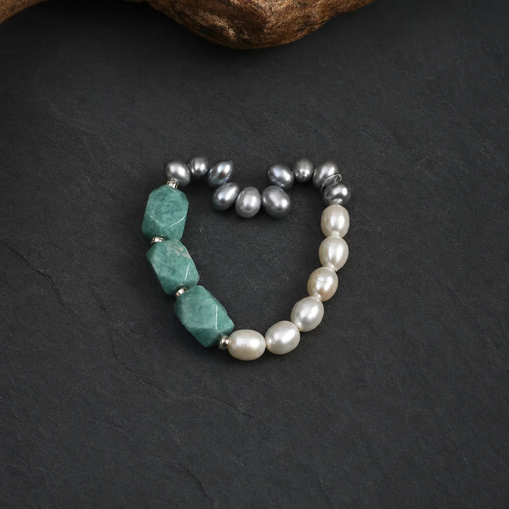 White & Grey Pearl with Amazonite Bracelet
