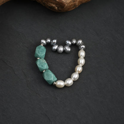 White & Grey Pearl with Amazonite Bracelet
