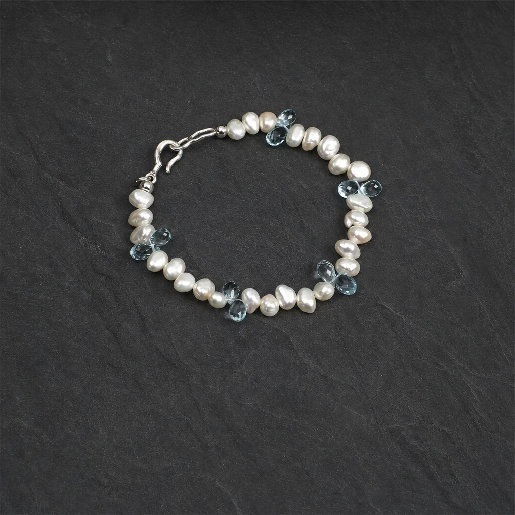 Blue Topaz & Baroque Pearl Drop Bracelet
