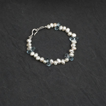 Blue Topaz & Baroque Pearl Drop Bracelet