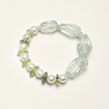 Green Crystal, Prehnite & Freshwater Pearl Bracelet