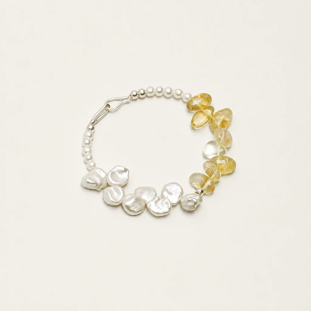 Seed Pearl, Petal Bead & Citrine Spike Bracelet