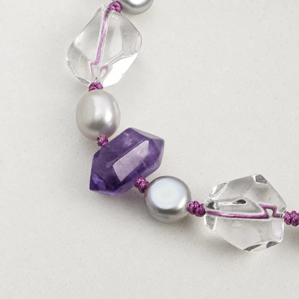 Amethyst Double Point & Baroque Pearl Bracelet