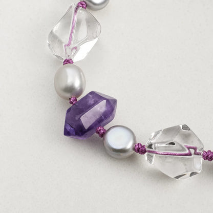 Amethyst Double Point & Baroque Pearl Bracelet