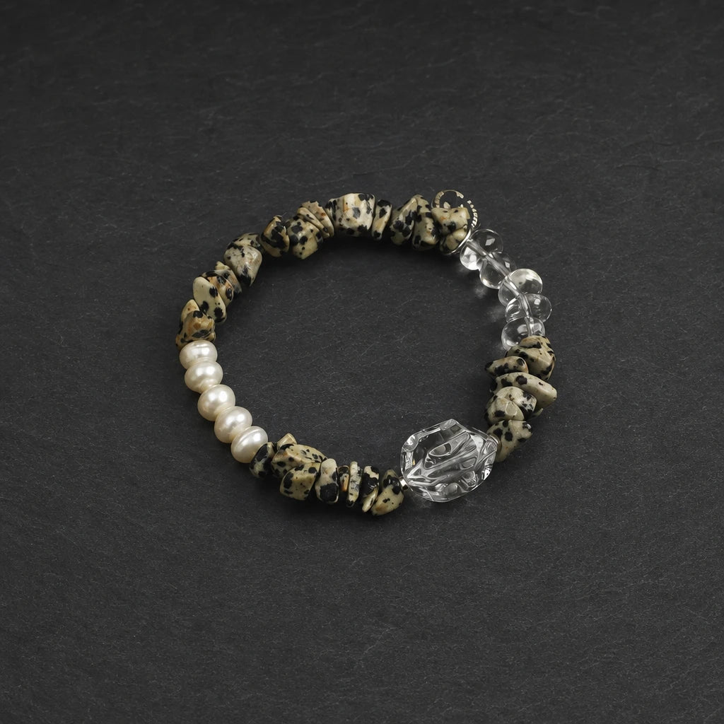 White Quartz Point & Spotted Stone Bracelet