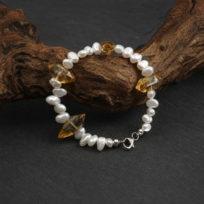Golden Tower Quartz & Baroque Pearl Bracelet