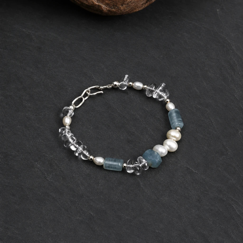 Blue Chalcedony & White Quartz Crushed Ice Bracelet