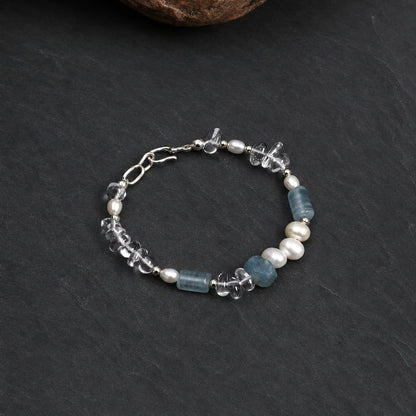 Blue Chalcedony & White Quartz Crushed Ice Bracelet
