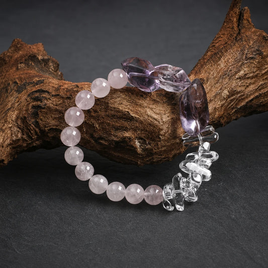 Amethyst, rose quartz and white crystal spike bracelet product image