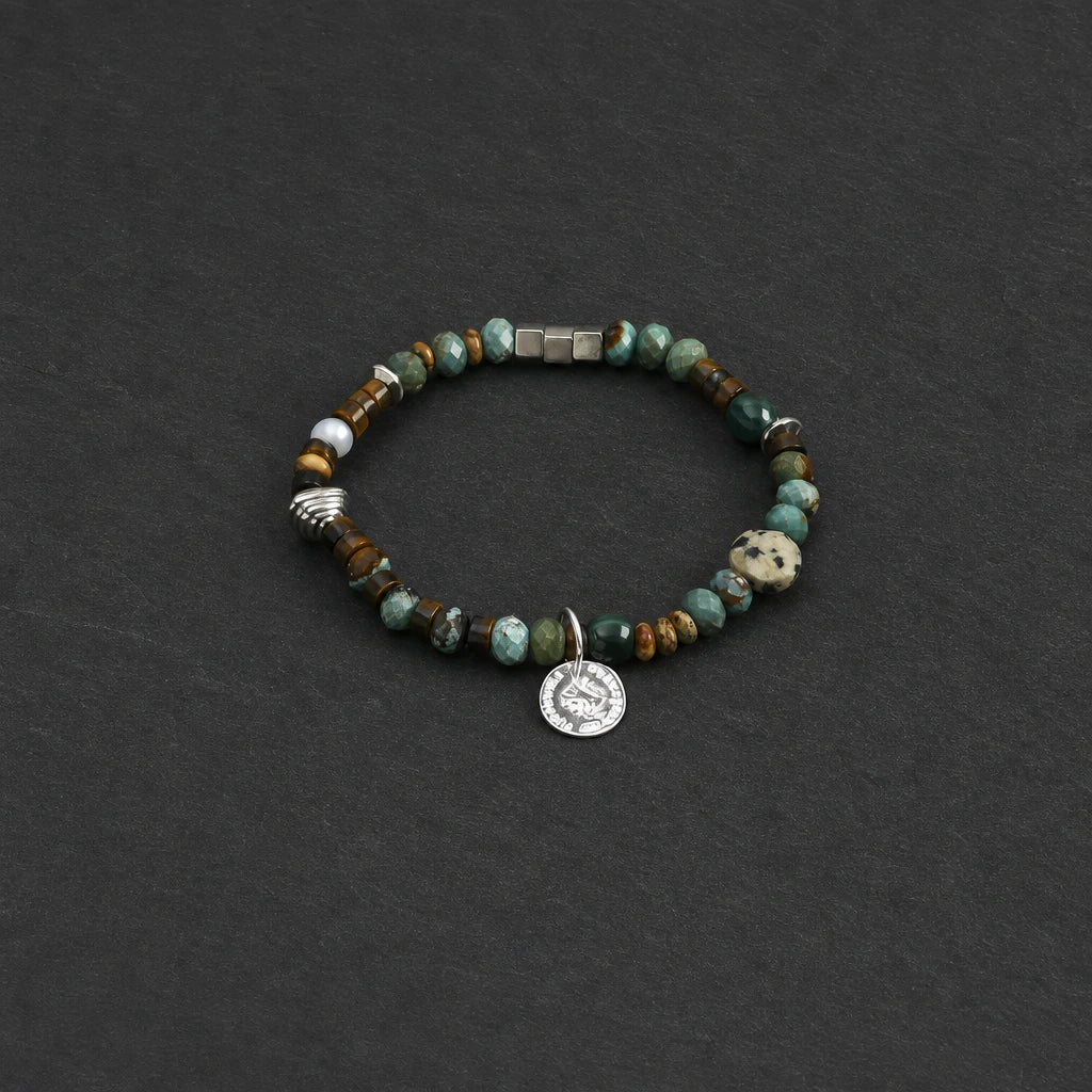 Tiger Eye & Turquoise Sterling Silver Bracelet