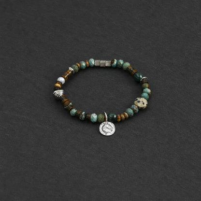 Tiger Eye & Turquoise Sterling Silver Bracelet