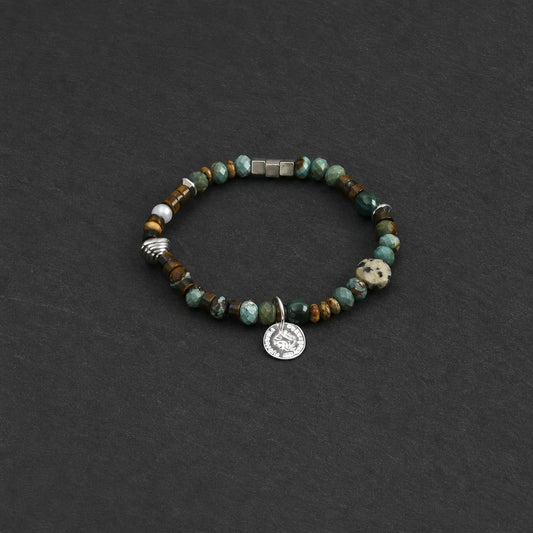 Tiger eye and turquoise sterling silver bracelet product image