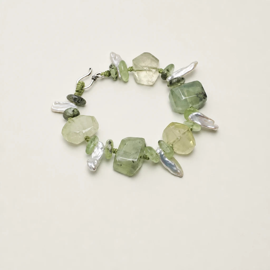 Prehnite & Baroque Pearl Green Stone Bracelet