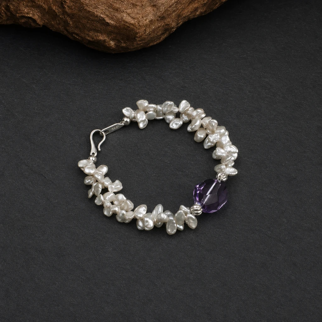 Amethyst & Petal Baroque Pearl Bracelet