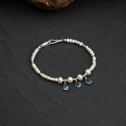 Flat Pearl, Egg Pearl & Blue Topaz Bracelet