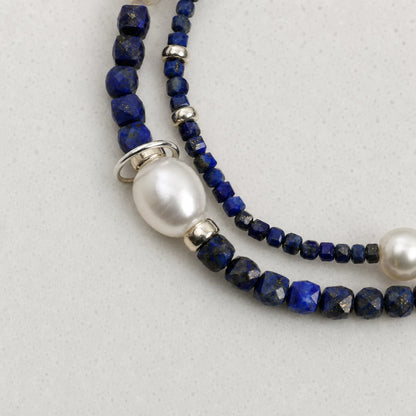 Lapis Lazuli & Pearl Double Layer Bracelet