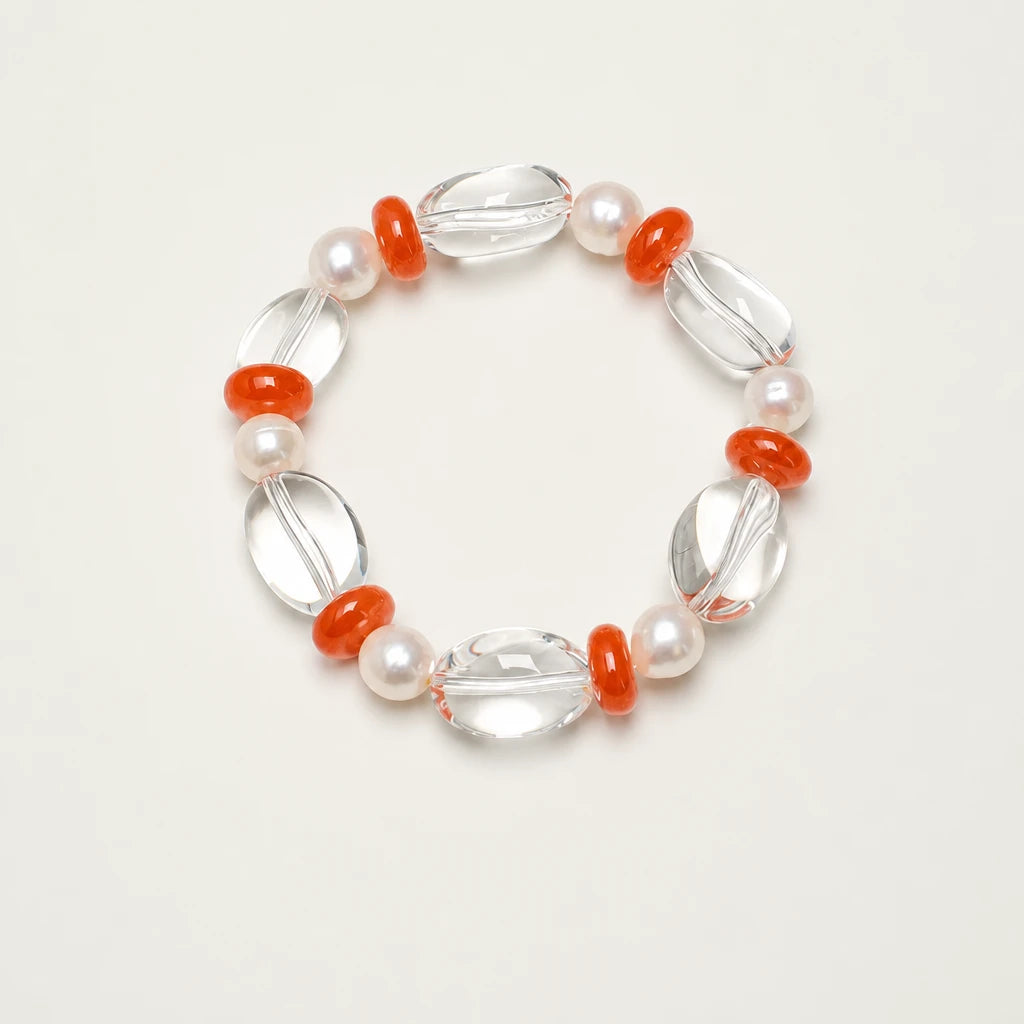 White Quartz, Carnelian & Freshwater Pearl Bracelet