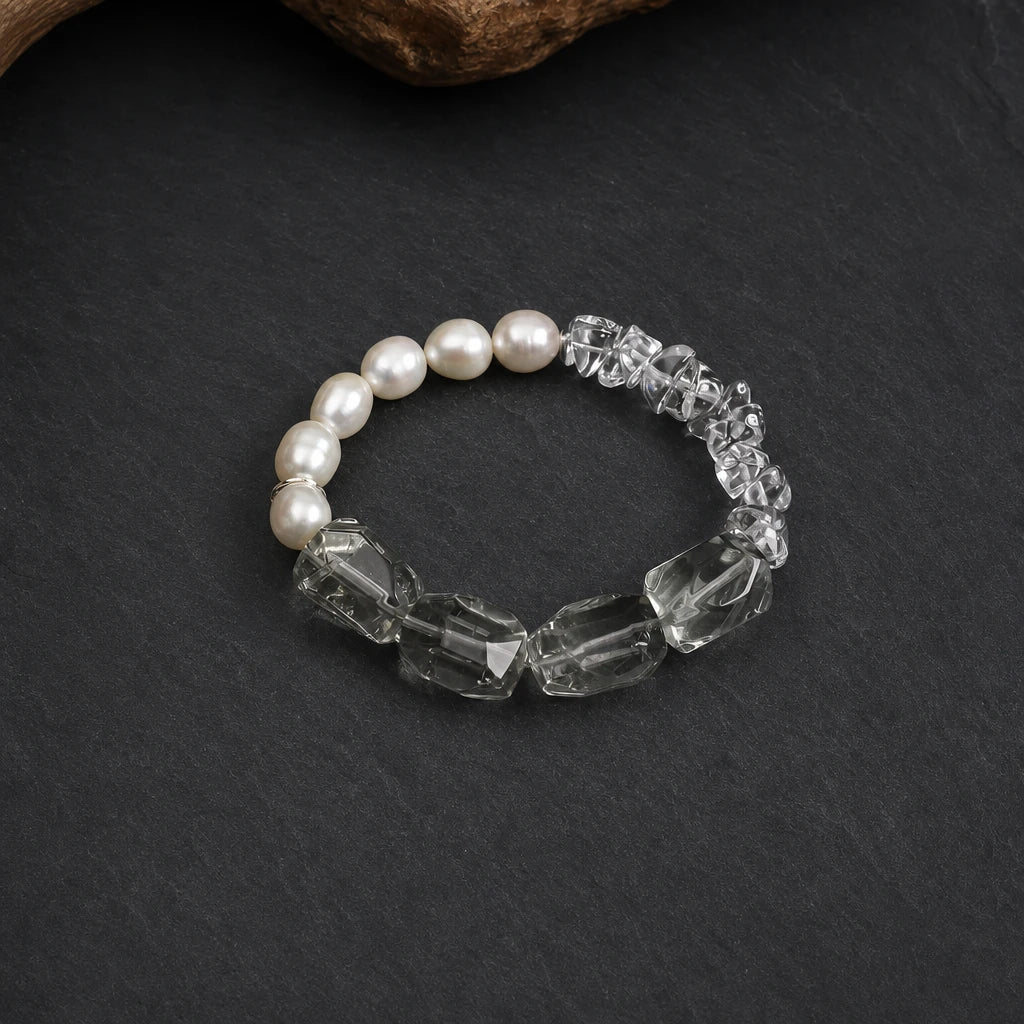 Green Crystal & Crushed Ice Pearl Bracelet