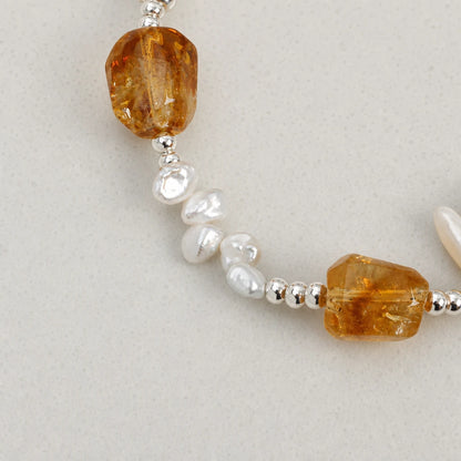 Citrine & Baroque Pearl Silver Bracelet