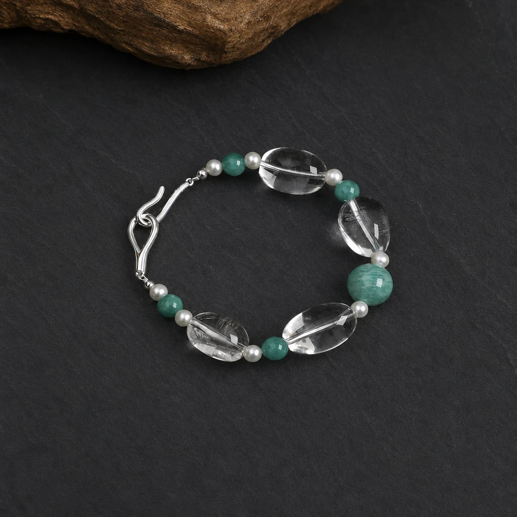 Amazonite, Seed Pearl & White Quartz Bracelet